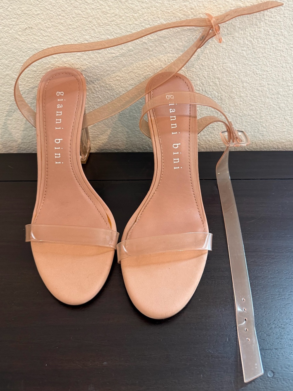 Gianni Bini Blush Nude Ankle-Tie Clear Strap Sandals